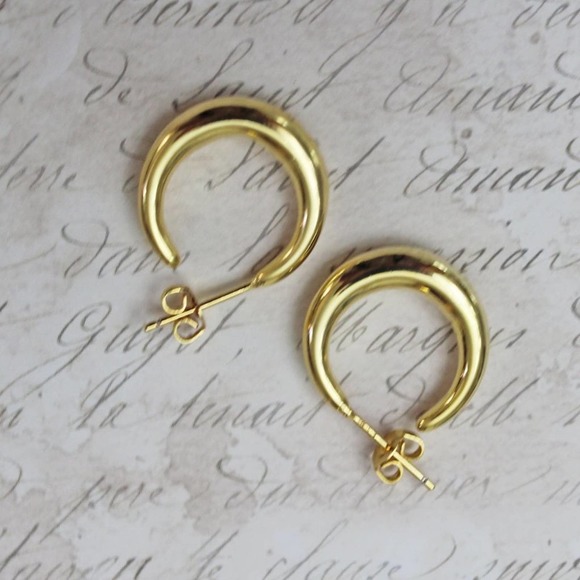 New Gold on 925 Silver Post Hoop Earrings 1 Inch In Diameter E36 - Picture 3 of 3